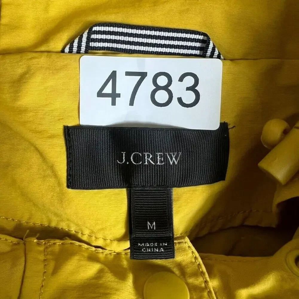 J. Crew Jacket Womens M Windbreaker Hooded Full Zip Coat Cotton Blend Yellow